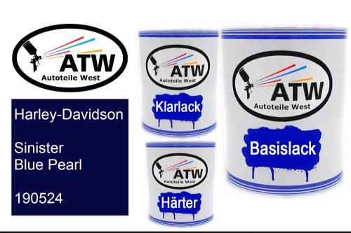 Harley-Davidson, Sinister Blue Pearl, 190524: 1L Lackdose + 1L Klarlack + 500ml Härter - Set, von ATW Autoteile West.